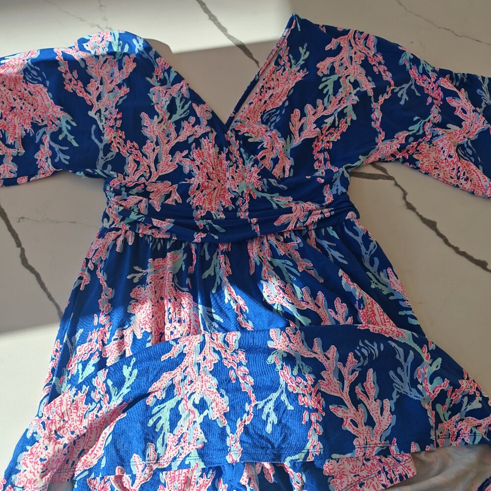 Lilly Pulitzer Coral Reef Print Skort Romper Dress Blue Pink Size S Built-In Sho - Picture 9 of 11